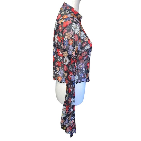 Black floral sheer mesh long sleeve top sz XL Brand New! - Picture 3 of 8